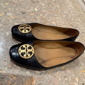 Tory Burch Black Loafers with Gold Emblem